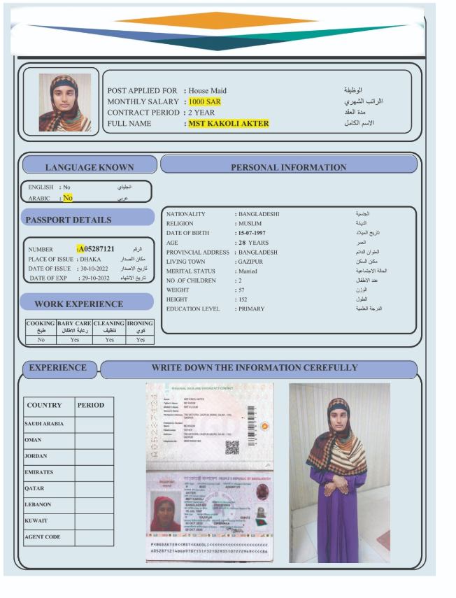 السيرة الذاتية لـ : MST MADINA AKTHER