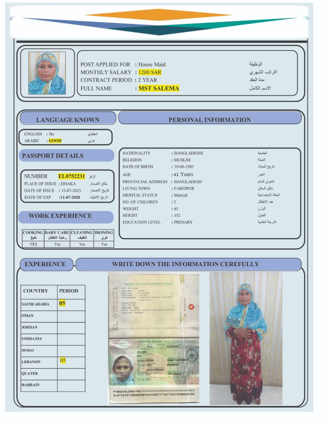 السيرة الذاتية لـ : MST SALEMA