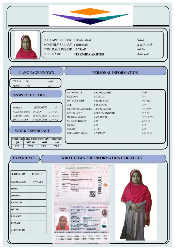 السيرة الذاتية لـ TAKMIDA AKHTER