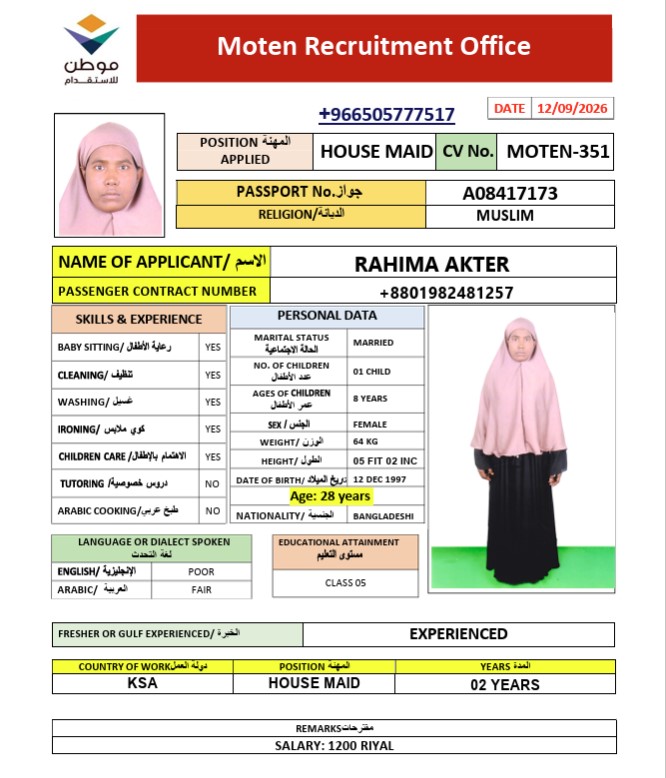 السيرة الذاتية لـ RAHIMA AKTER