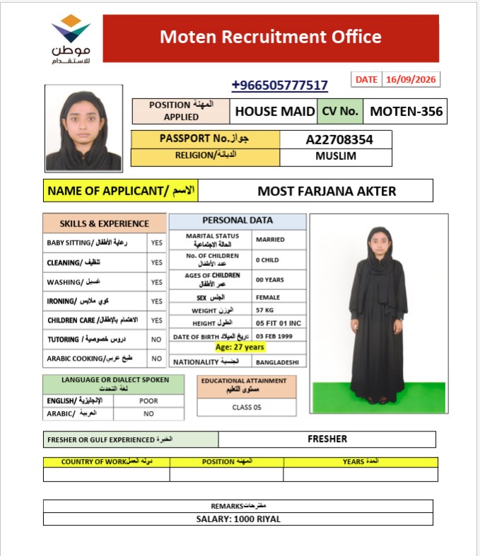 السيرة الذاتية لـ MOST FARJANA AKTER