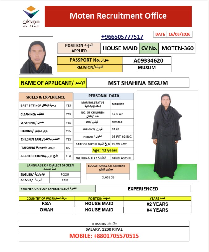 السيرة الذاتية لـ MST SHAHINA BEGUM