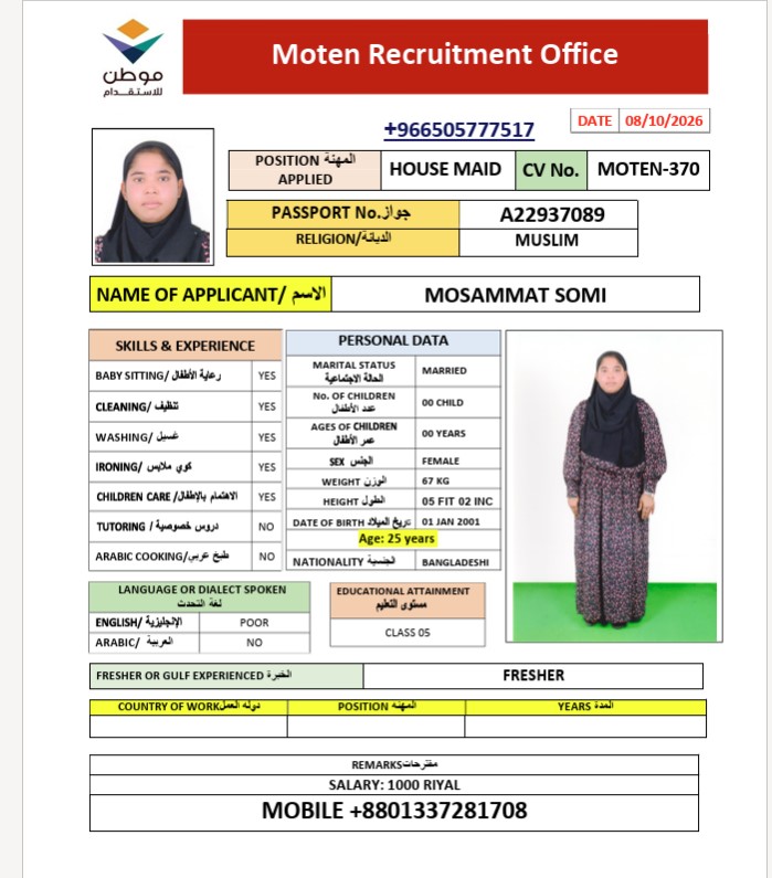 السيرة الذاتية لـ MOSAMMAT SOMI