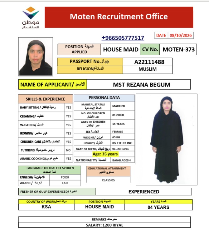 السيرة الذاتية لـ MST REZANA BEGUM