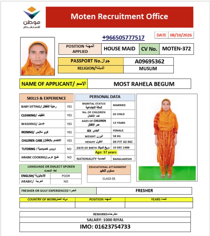 السيرة الذاتية لـ MOST RAHELA BEGUM