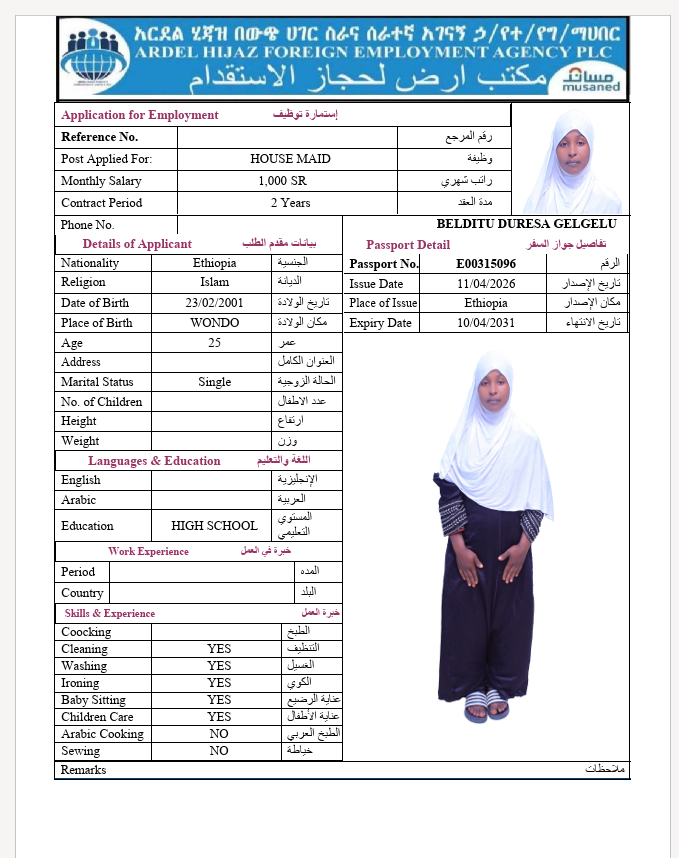السيرة الذاتية لـ BELDITU DURESA GELGELU