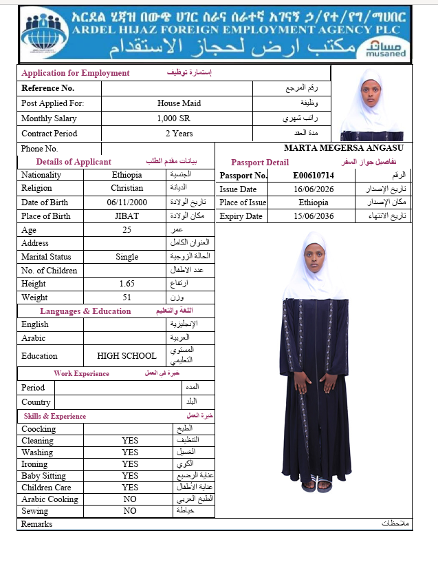 السيرة الذاتية لـ MARTA MEGERSA ANGASU