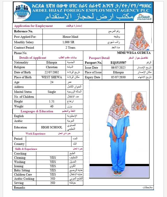 السيرة الذاتية لـ MIMI WEGA GUDETA
