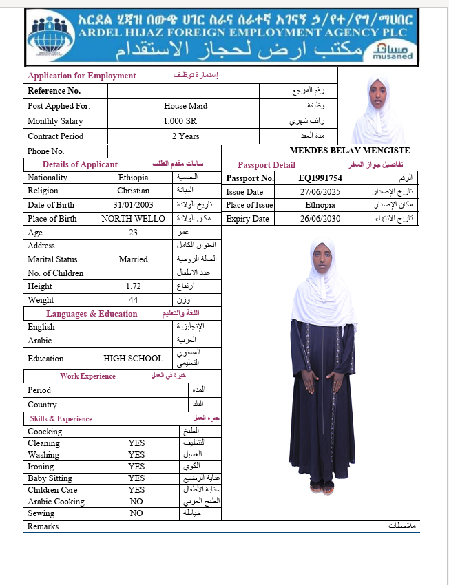 السيرة الذاتية لـ MEKDES BELAY MENGISTE