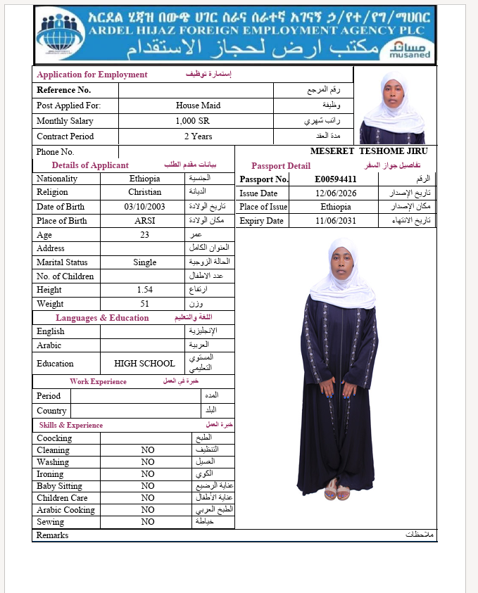 السيرة الذاتية لـ MESERET TESHOME JIRU