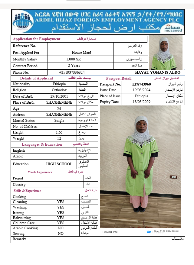 السيرة الذاتية لـ HAYAT YOHANIS ALDO