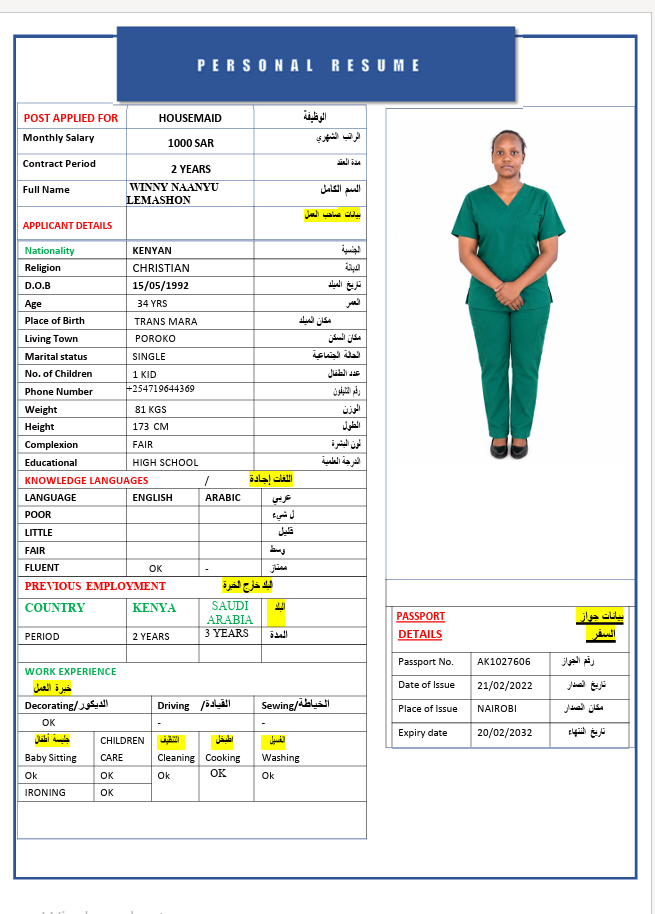 السيرة الذاتية لـ WINNY NAANYU LEMASHON