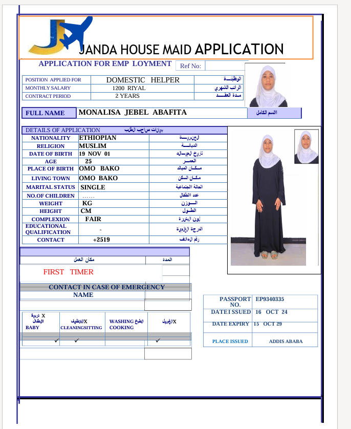 السيرة الذاتية لـ MONALISA JEBEL ABAFITA