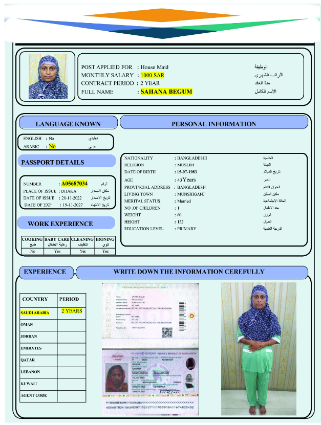 السيرة الذاتية لـ : SAHANA BEGUM