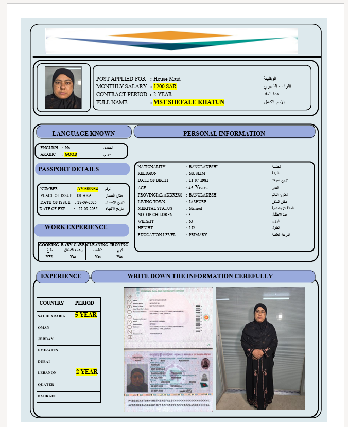 السيرة الذاتية لـ MST SHEFALE KHATUN