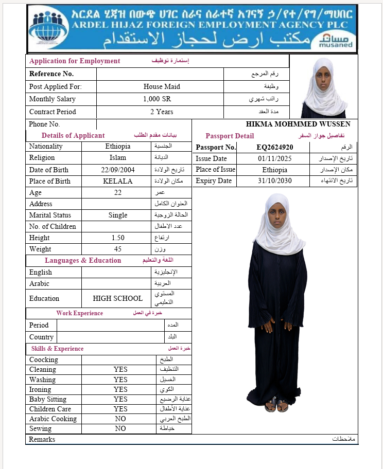 السيرة الذاتية لـ HIKMA MOHMMED WUSSEN