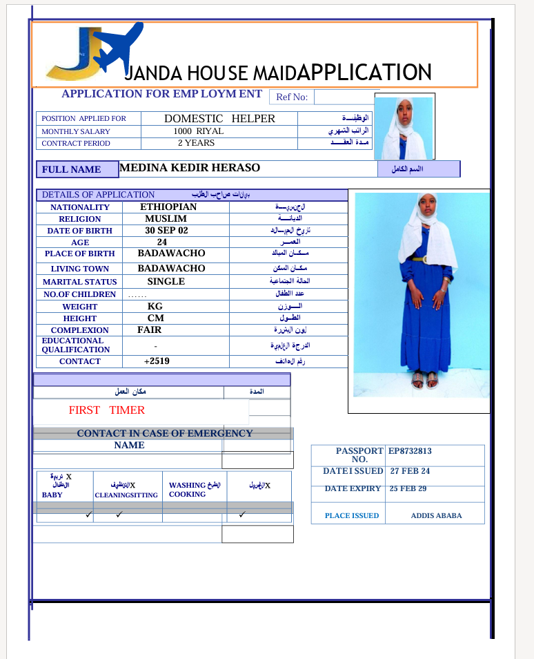 السيرة الذاتية لـ MEDINA KEDIR HERASO