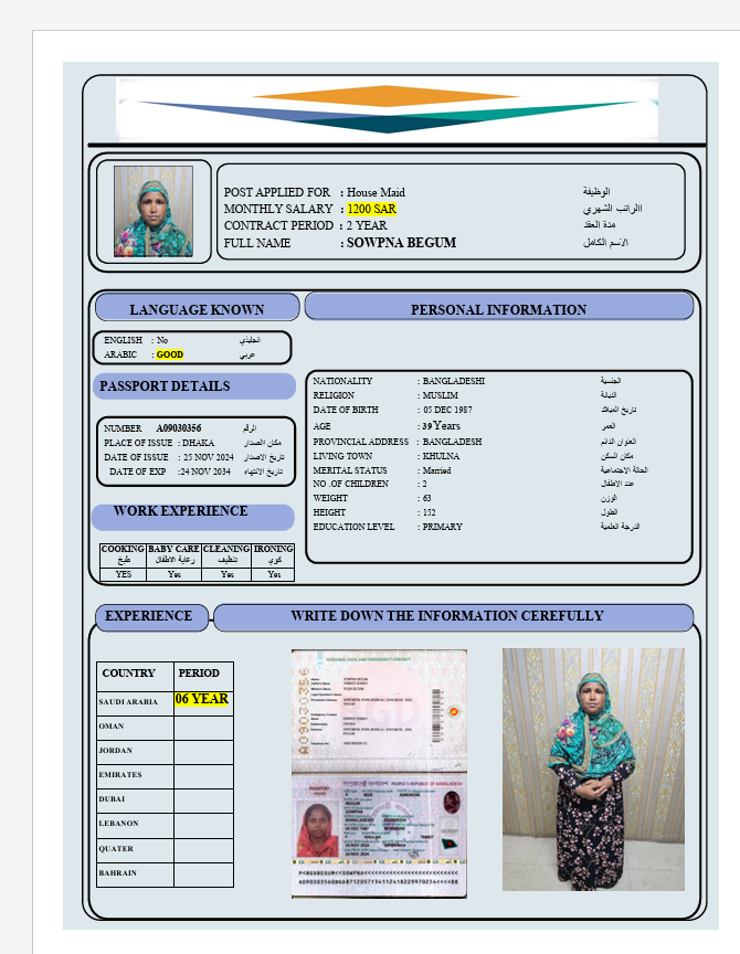 السيرة الذاتية لـ SOWPNA BEGUM