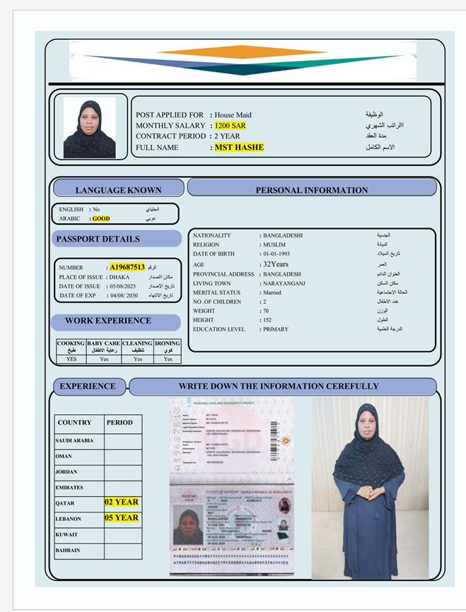 السيرة الذاتية لـ : MST HASHE