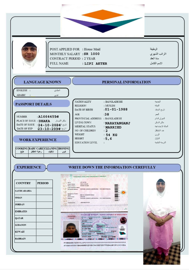 السيرة الذاتية لـ LIPI AKTER